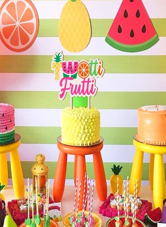 CORNER LACE Twotti Frutti Wooden Cake Topper, Fruit Themed 2nd Birthday Cupcake Pick Two Years Old Party Decoration Supplies - Image 3